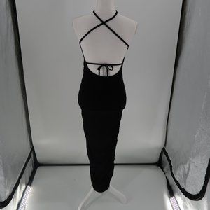 ASOS Black Bodycon High Neck Strappy Back Cocktail Dress Size 4 Stretchy